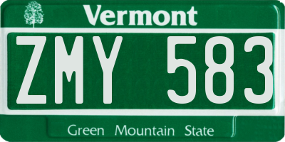 VT license plate ZMY583