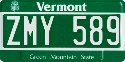 VT license plate ZMY589