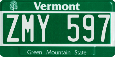 VT license plate ZMY597