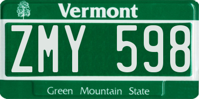 VT license plate ZMY598