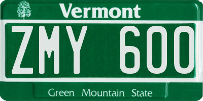 VT license plate ZMY600