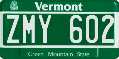 VT license plate ZMY602