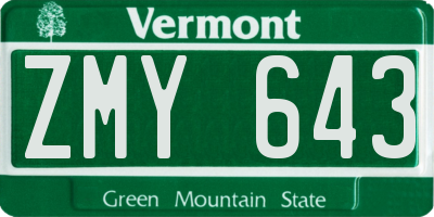 VT license plate ZMY643