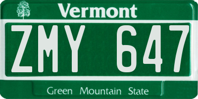 VT license plate ZMY647