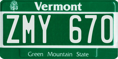 VT license plate ZMY670