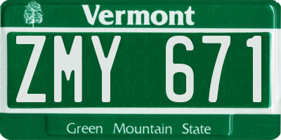 VT license plate ZMY671