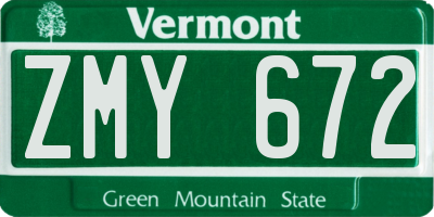VT license plate ZMY672