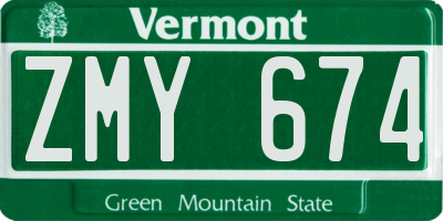 VT license plate ZMY674