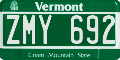 VT license plate ZMY692