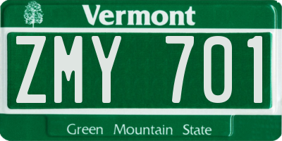 VT license plate ZMY701