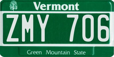 VT license plate ZMY706
