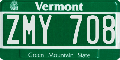 VT license plate ZMY708