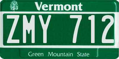 VT license plate ZMY712