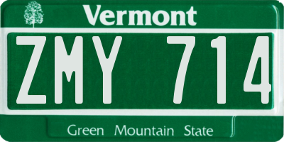VT license plate ZMY714