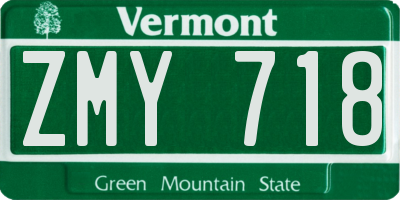 VT license plate ZMY718