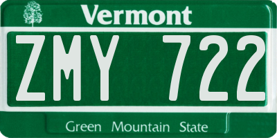 VT license plate ZMY722