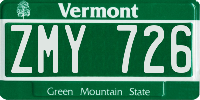 VT license plate ZMY726