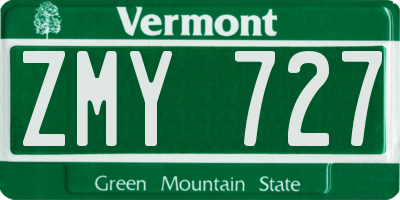VT license plate ZMY727