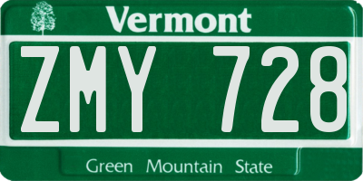 VT license plate ZMY728