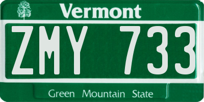 VT license plate ZMY733
