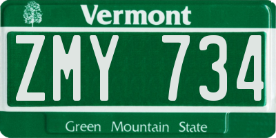 VT license plate ZMY734