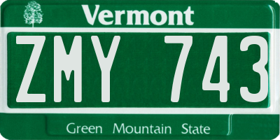 VT license plate ZMY743