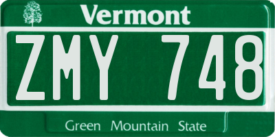 VT license plate ZMY748