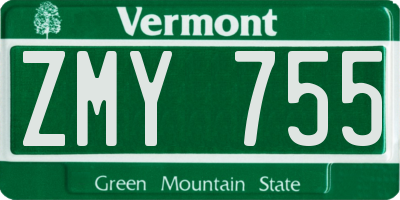 VT license plate ZMY755