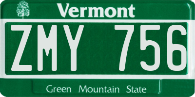 VT license plate ZMY756