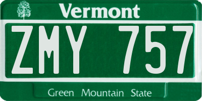 VT license plate ZMY757