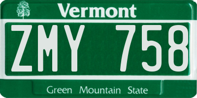 VT license plate ZMY758