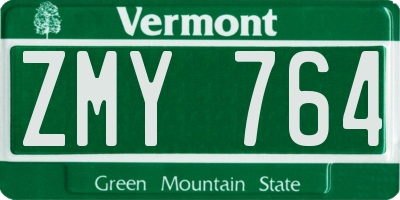 VT license plate ZMY764