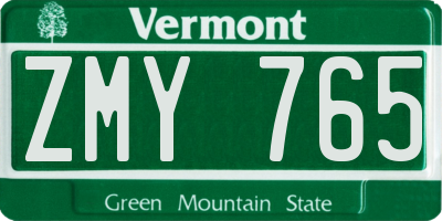 VT license plate ZMY765