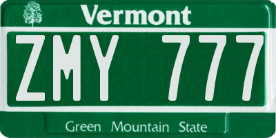 VT license plate ZMY777