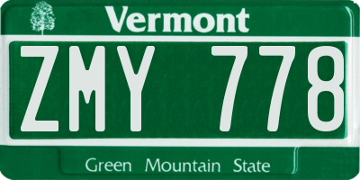 VT license plate ZMY778