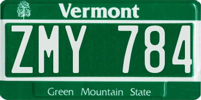 VT license plate ZMY784
