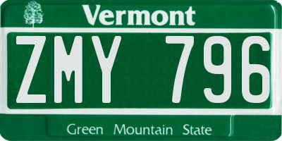 VT license plate ZMY796
