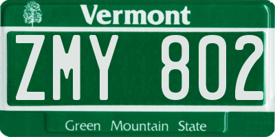 VT license plate ZMY802