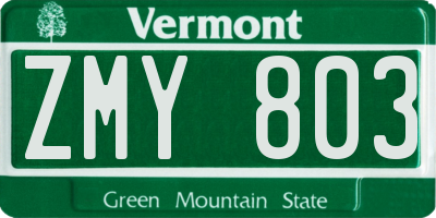 VT license plate ZMY803