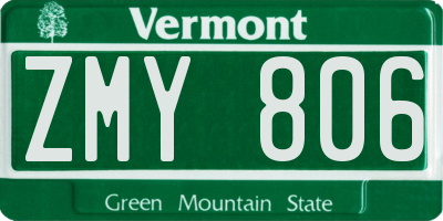 VT license plate ZMY806