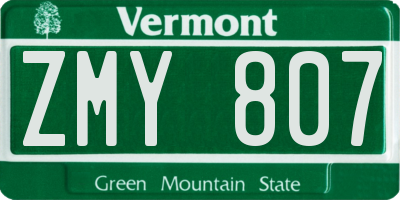 VT license plate ZMY807