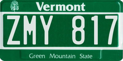VT license plate ZMY817
