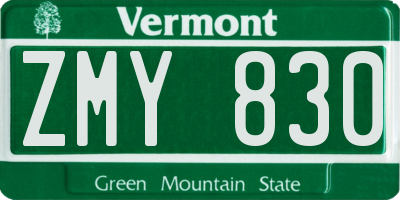 VT license plate ZMY830