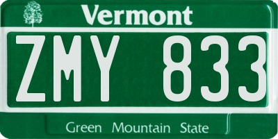 VT license plate ZMY833