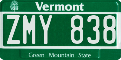 VT license plate ZMY838