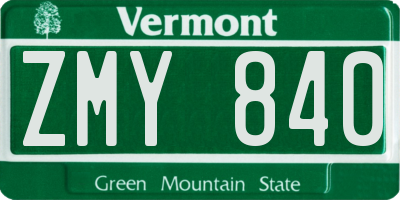 VT license plate ZMY840