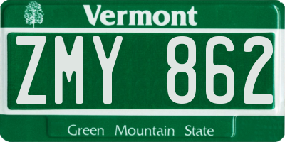 VT license plate ZMY862