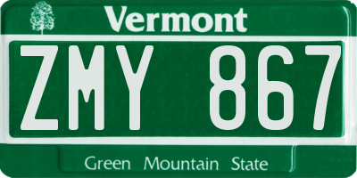 VT license plate ZMY867