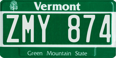 VT license plate ZMY874