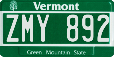 VT license plate ZMY892